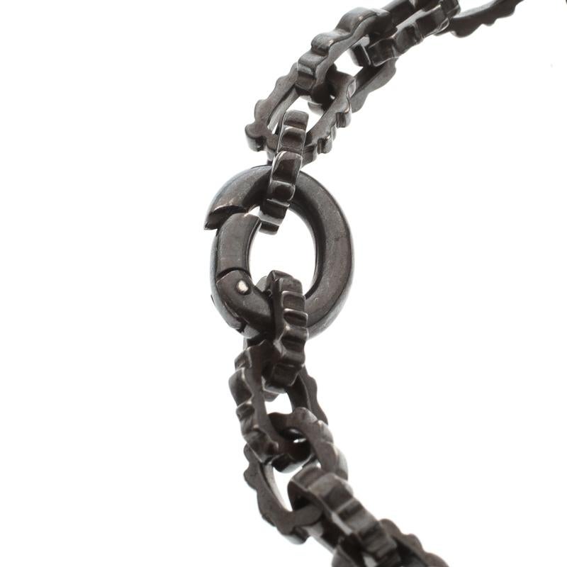 Women's Bottega Veneta Brown Gear Chain Silver Link Bracelet S