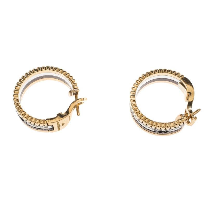 Women's Quatre Classique Diamond PVD 18k Three Tone Gold Hoops Earrings