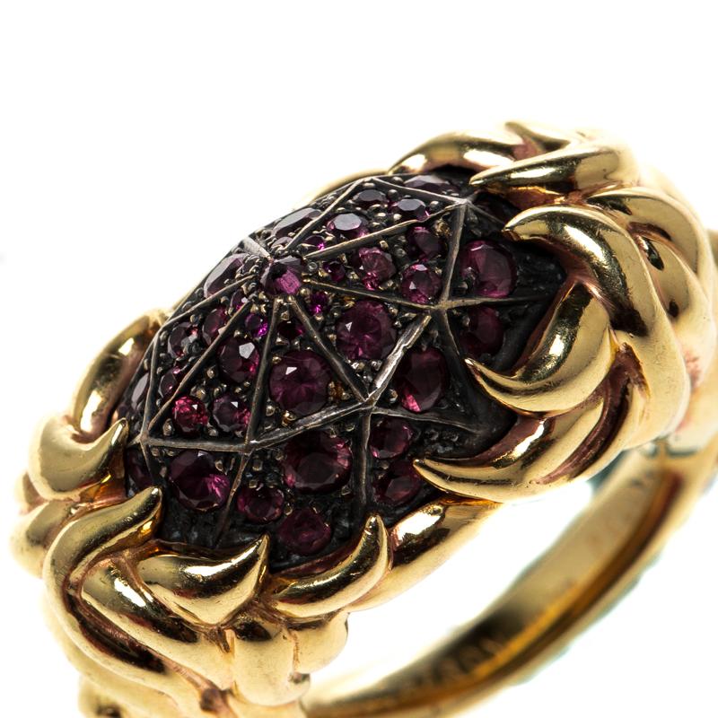 Contemporary  Ruby Carved Face 18k Yellow Gold Dome Cocktail Ring Size 52.5