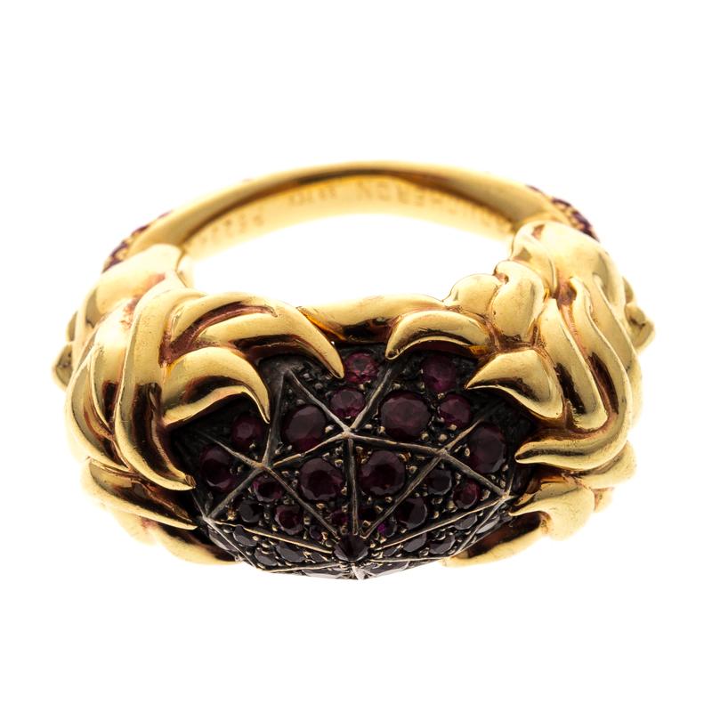 Men's  Ruby Carved Face 18k Yellow Gold Dome Cocktail Ring Size 52.5