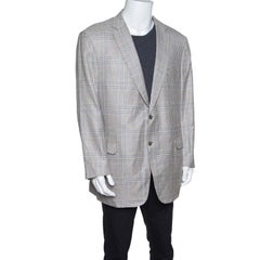 Beige and Blue Glen Plaid Secolo Blazer M