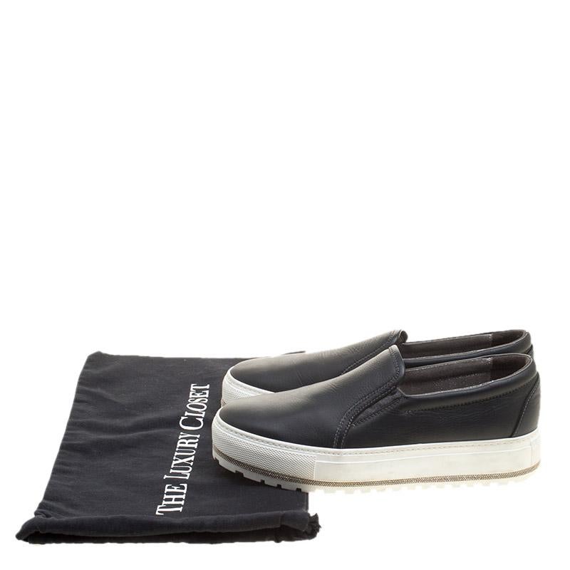 Brunello Cucinelli Black Leather Slip On Sneakers Size 39.5 3