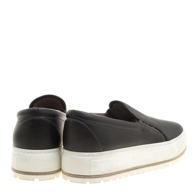 Women's Brunello Cucinelli Black Leather Slip On Sneakers Size 39.5