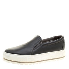 Used Brunello Cucinelli Black Leather Slip On Sneakers Size 39.5