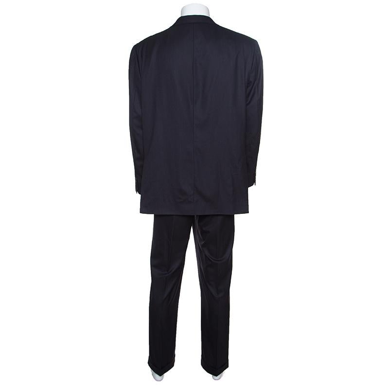 Black Charcoal Grey Herringbone Wool Tailored Suit 3XL