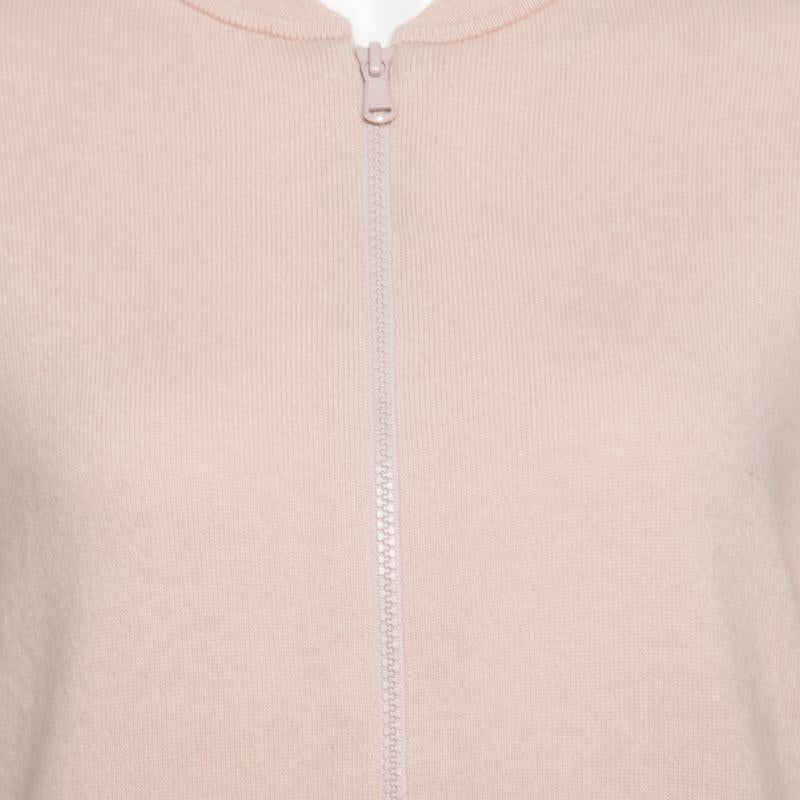 Brunello Cucinelli Blush Pink Cashmere Zip Front Box Sweater XL In Good Condition In Dubai, Al Qouz 2