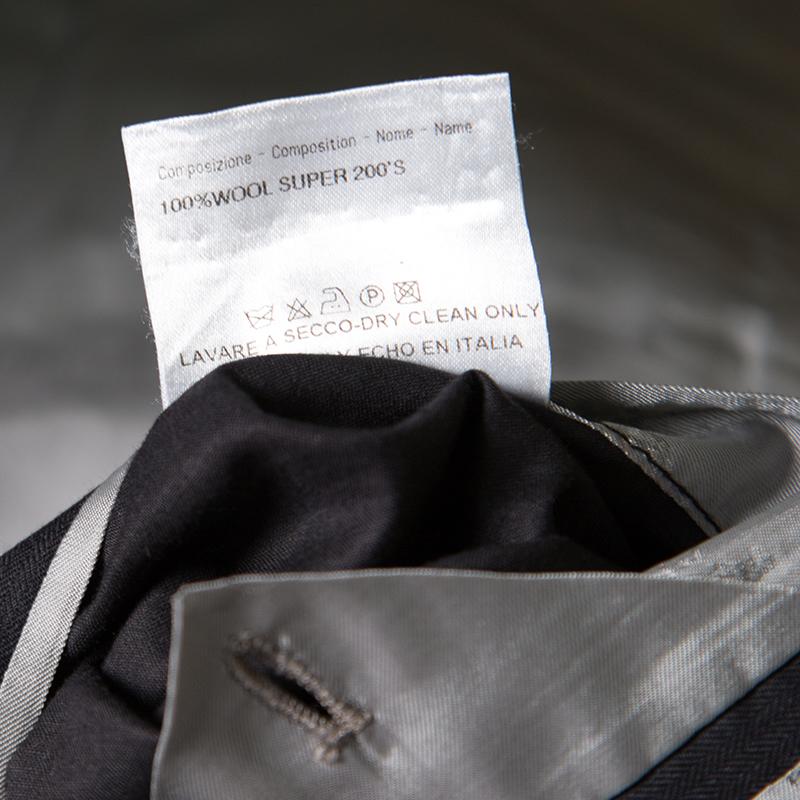 Charcoal Grey Herringbone Wool Tailored Suit 3XL In Good Condition In Dubai, Al Qouz 2