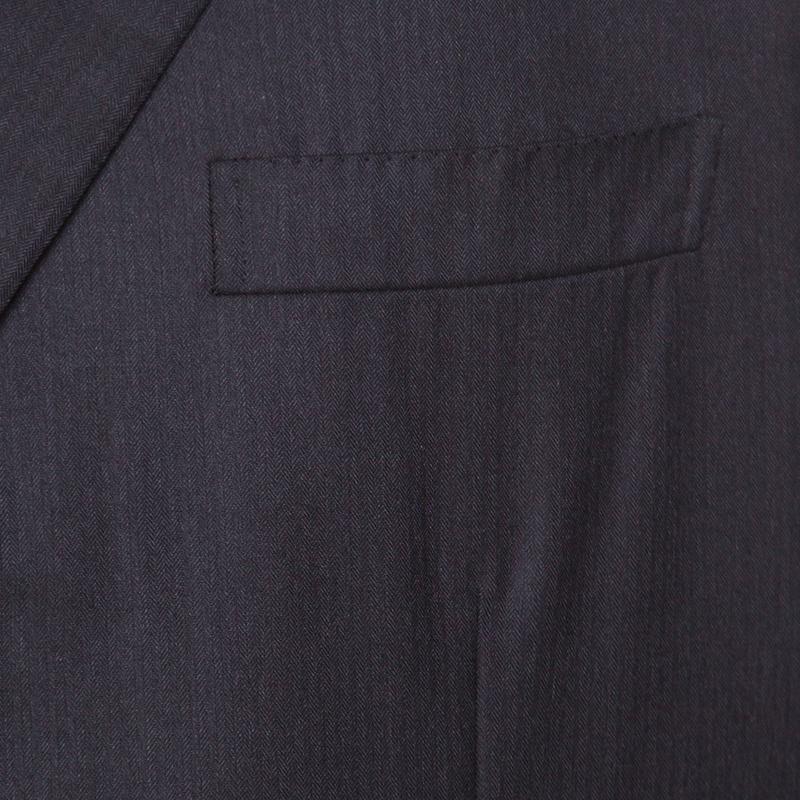 Charcoal Grey Herringbone Wool Tailored Suit 3XL 2