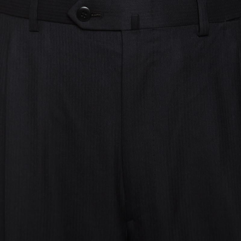 Charcoal Grey Herringbone Wool Tailored Suit 3XL 3