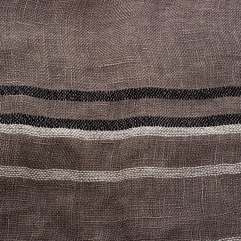 Brunello Cucinelli Brown Contrast Striped and Checked Linen Scarf In New Condition In Dubai, Al Qouz 2