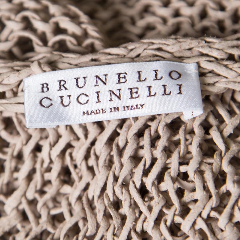 Brunello Cucinelli Brown Faux Suede Open Knit Oversized Top L 1