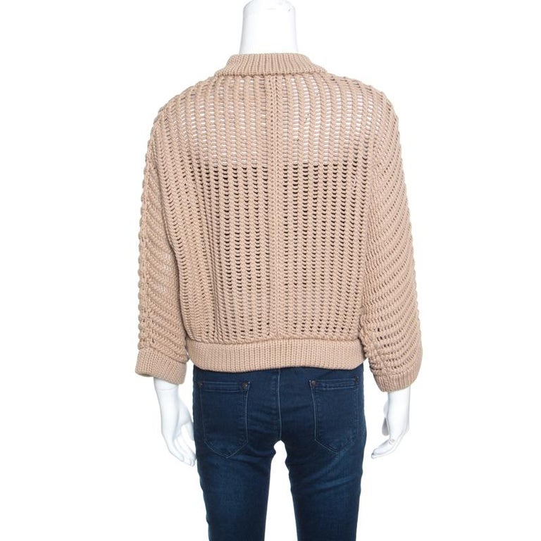 Brunello Cucinelli Camel Brown Chunky Knit Batwing Sleeve Cropped ...