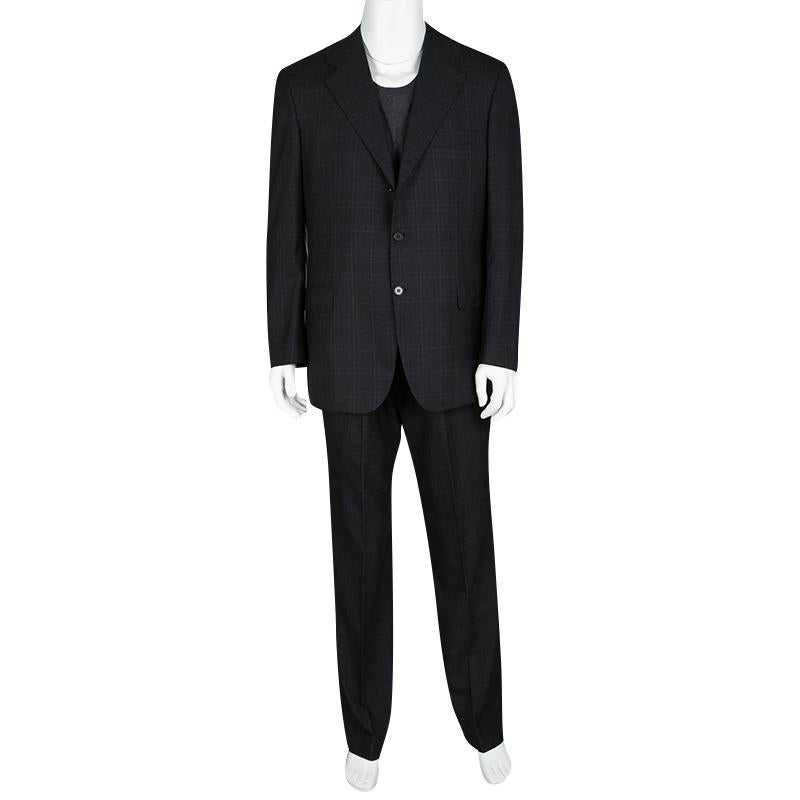 Black Super 190s Palatino Grey Checked Wool Suit XL