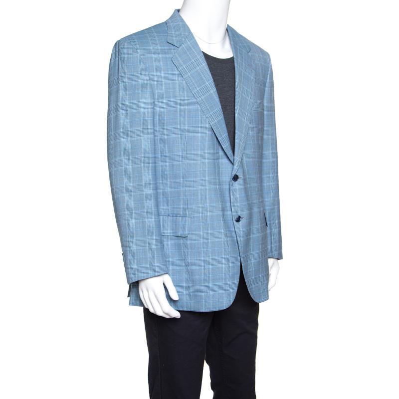 When you come across something as luxurious and refined as this Senato blazer from Brioni, you are sure to grab it and make it one of your most prized possessions! This blazer is made of 100% wool in a glen plaid design of teal blue and features
