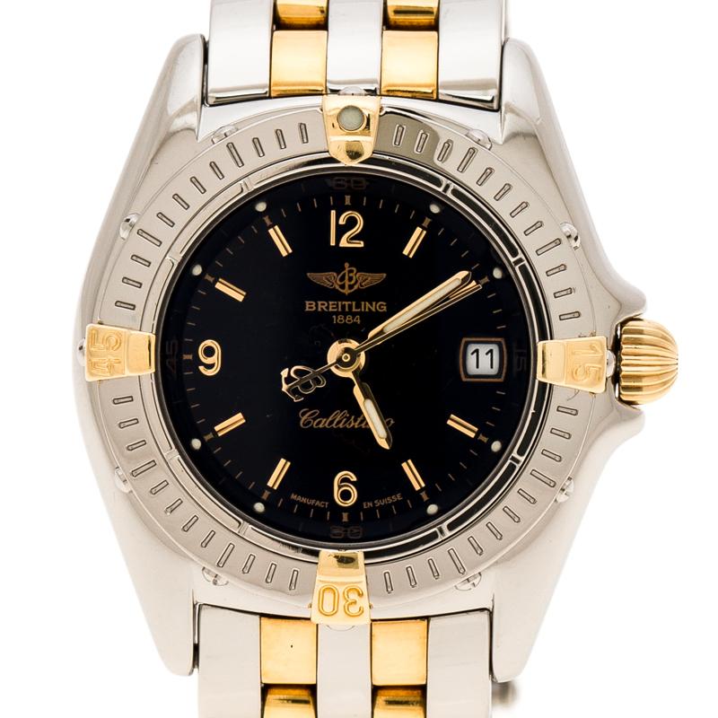 Contemporary Breitling Black Gold Plated And Stainless Steel Callistino B52045.1 Women's Wris