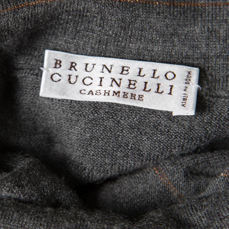 Brunello Cucinelli Grey Cashmere Lurex Knit Drop Shoulder Turtleneck Sweater S In Good Condition In Dubai, Al Qouz 2