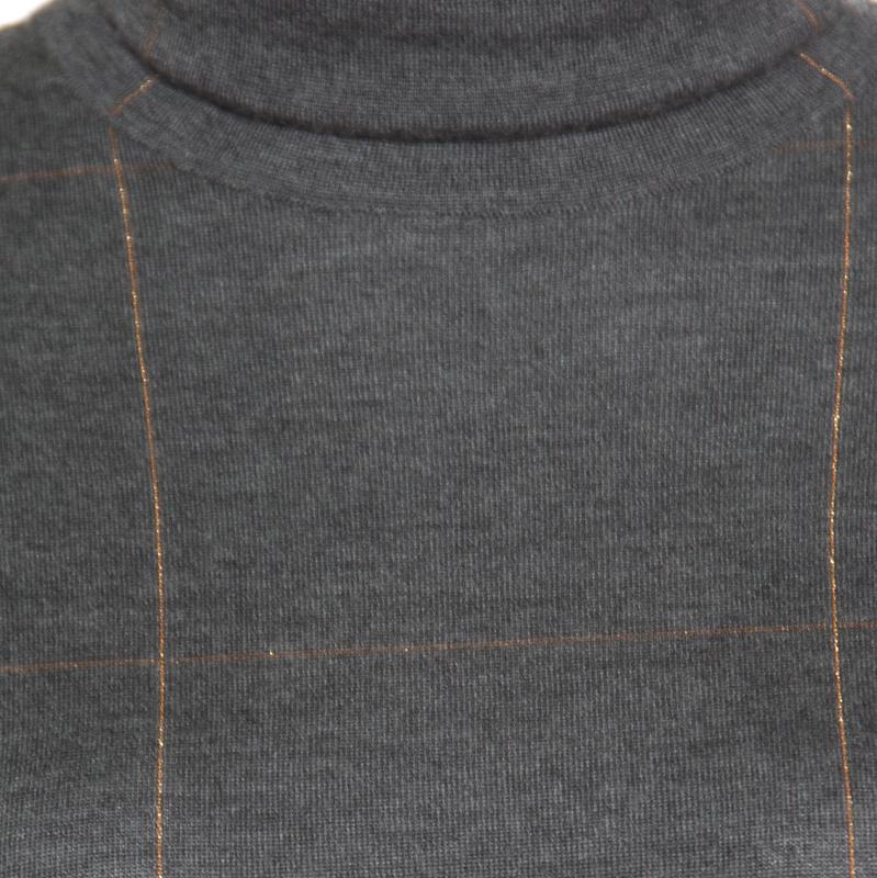 Women's Brunello Cucinelli Grey Cashmere Lurex Knit Drop Shoulder Turtleneck Sweater S