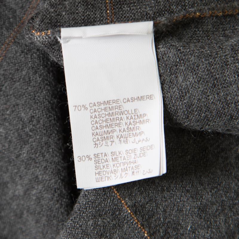 Brunello Cucinelli Grey Cashmere Lurex Knit Drop Shoulder Turtleneck Sweater S 1
