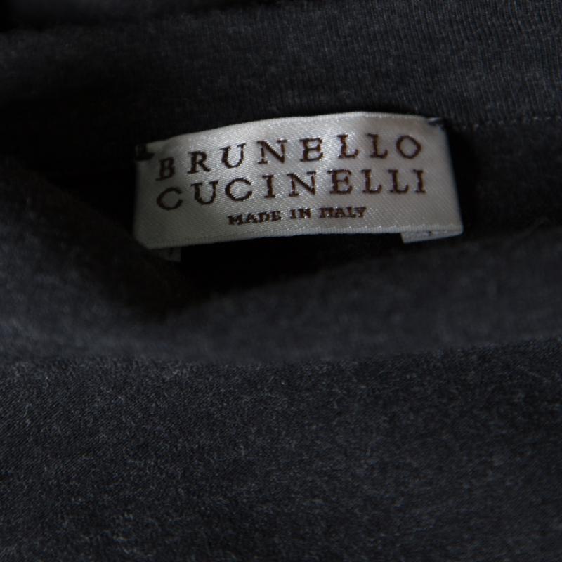 Brunello Cucinelli Grey Cotton and Silk Sleeve Trim T-Shirt XL In Good Condition In Dubai, Al Qouz 2