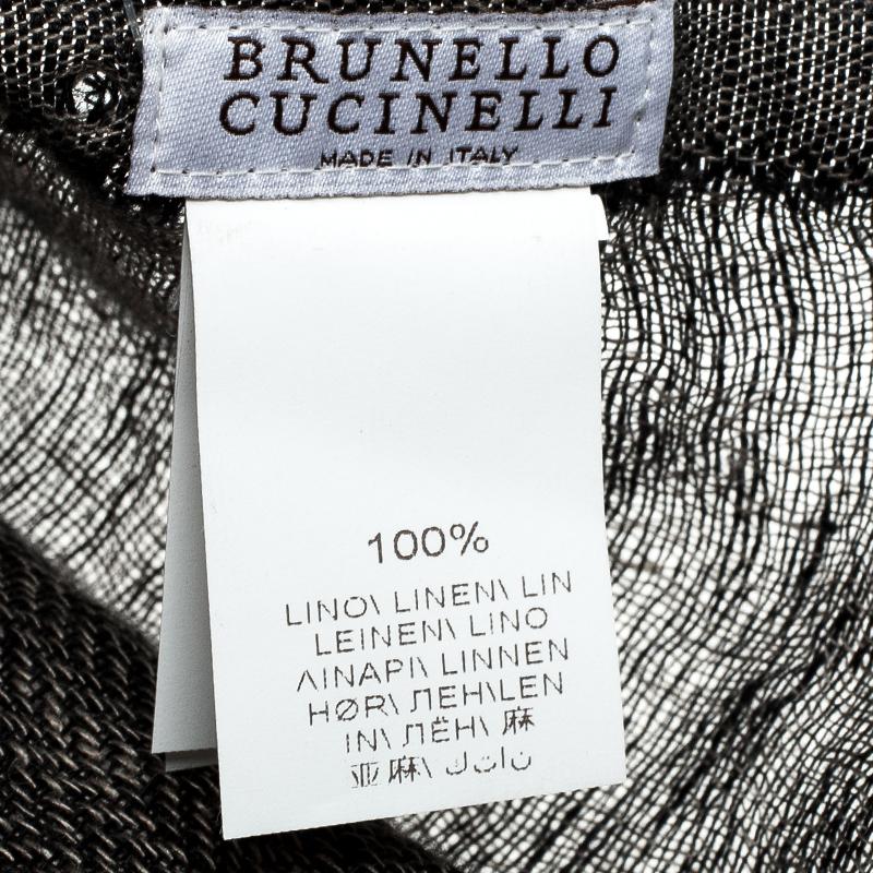 Brunello Cucinelli Grey Herringbone Weave Chevron Pattern Linen Scarf In New Condition In Dubai, Al Qouz 2