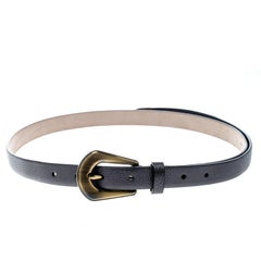 Brunello Cucinelli Metallic Grey Leather Western Buckle Belt 90cm