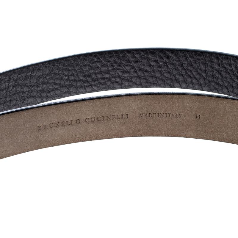 Men's Brunello Cucinelli Metallic Grey Leather Western Buckle Belt 90cm