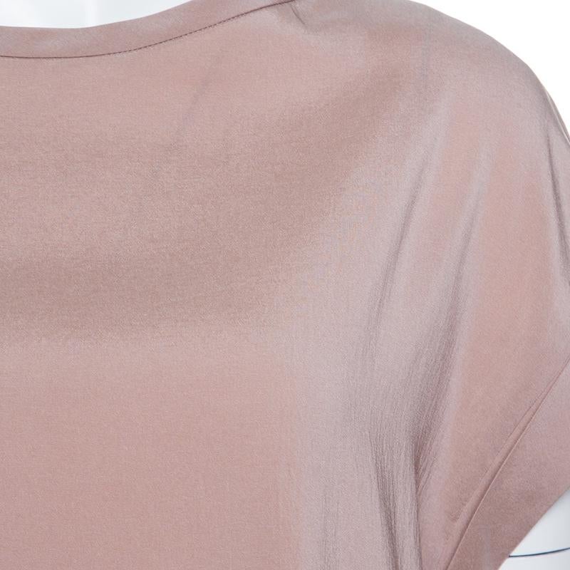 Brunello Cucinelli Pale Pink Silk Short Sleeve Top S In Good Condition In Dubai, Al Qouz 2