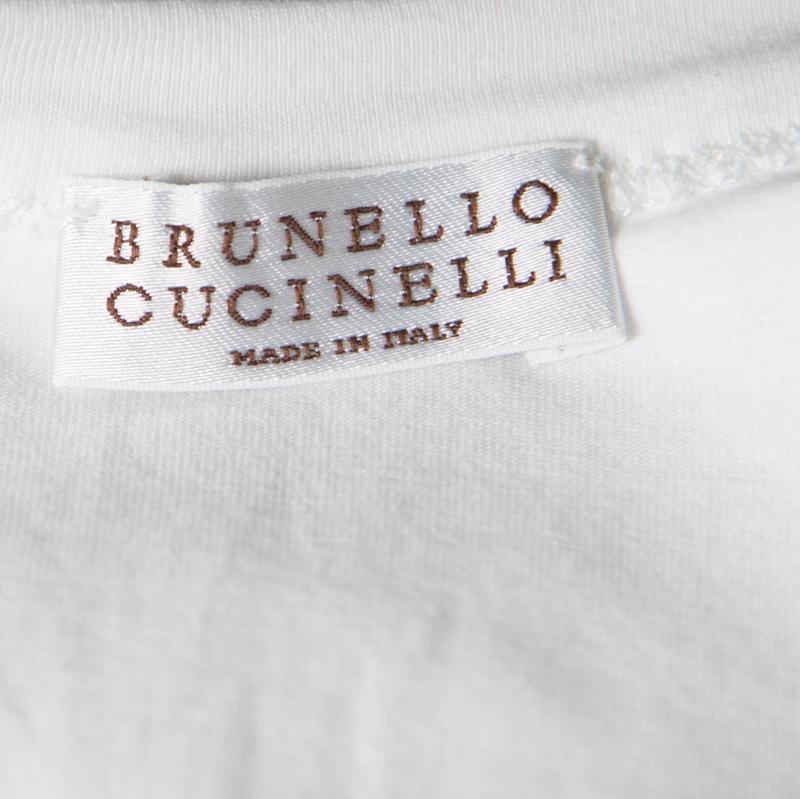 Women's Brunello Cucinelli White Cotton Monili Trim Tank Top XXL