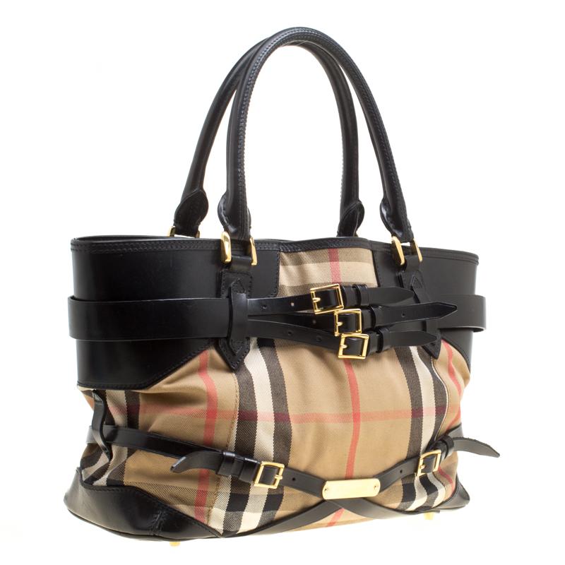 Burberry Beige/Black House Check Canvas and Leather Medium Bridle Lynher Tote 3