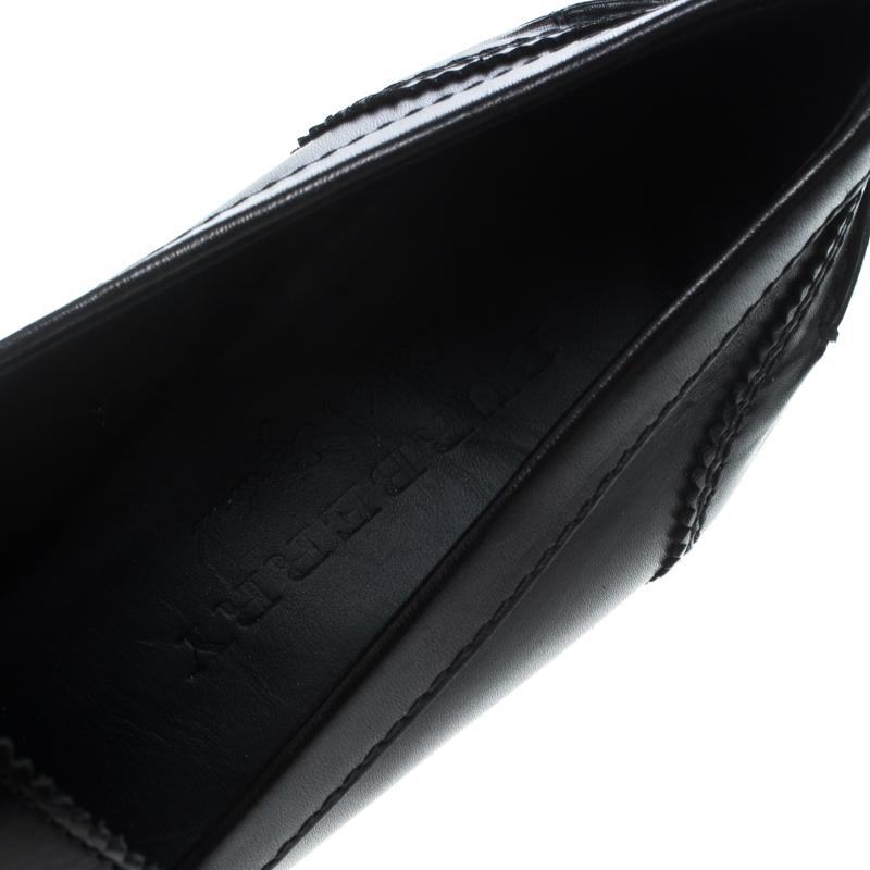  Black Leather Bedmont Eyelet Detail Penny Loafer Pumps Size 38 3