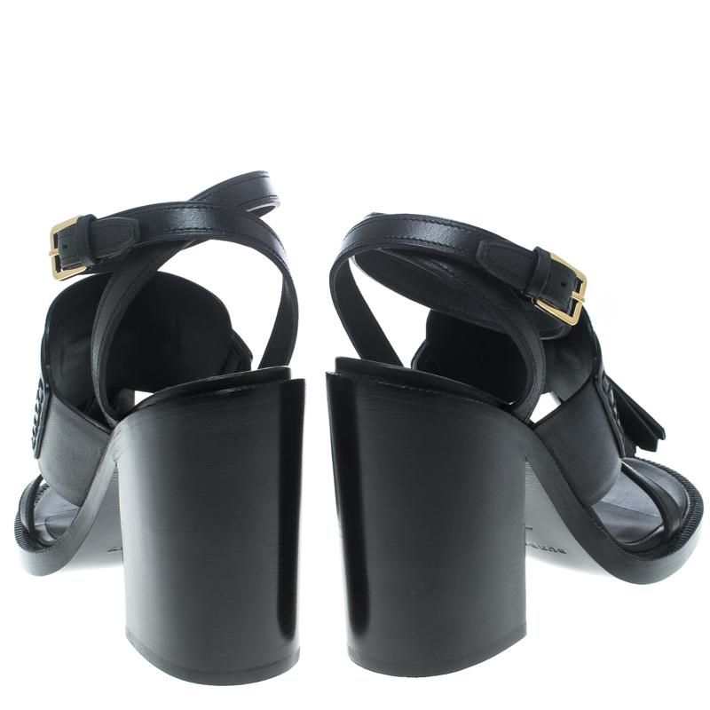 Black Leather Bethany Tassel Detail Block Heel Sandals Size 38 3