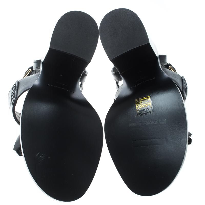 Black Leather Bethany Tassel Detail Block Heel Sandals Size 38 2