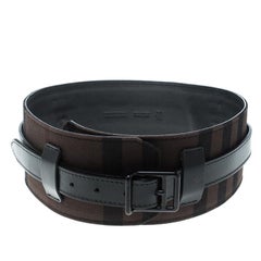 Burberry Black/Dark Brown Check Fabric Wide Belt 85cm