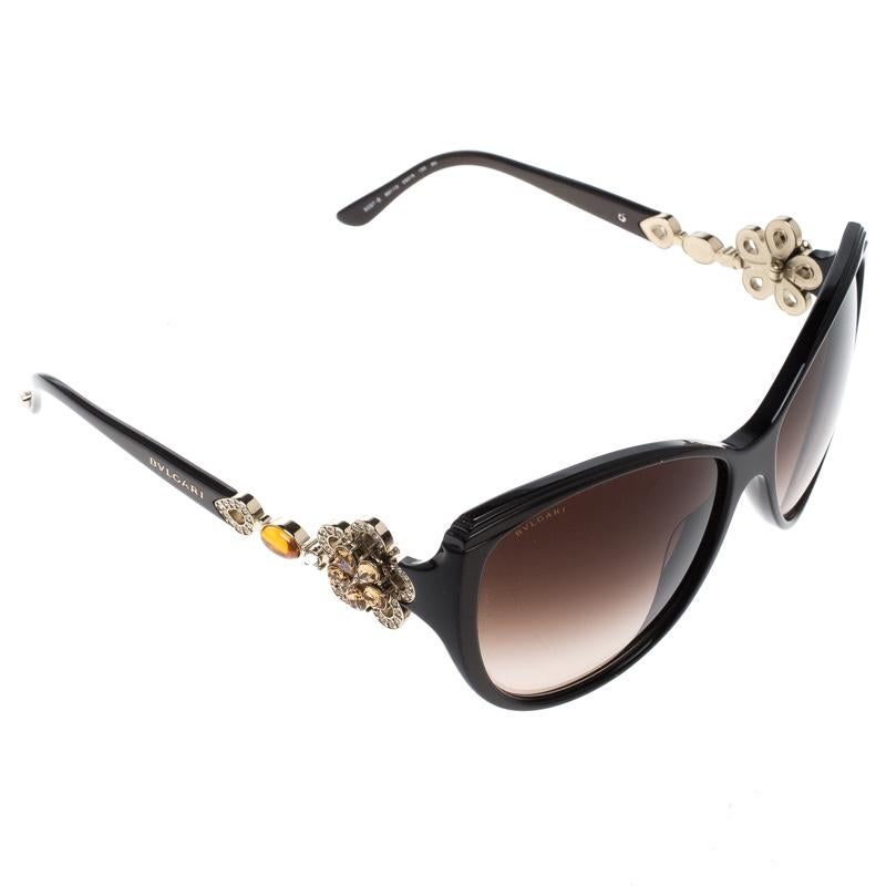 Bvlgari Black Limited Edition 8097-B Crystal Flower Cat Eye Sunglasses