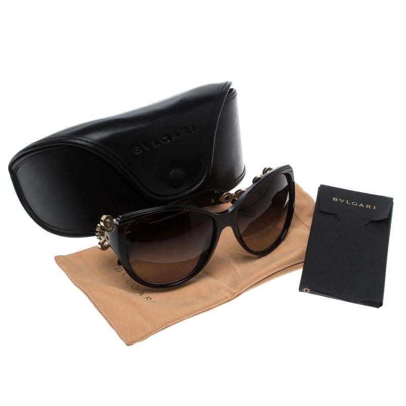 Women's Bvlgari Black Limited Edition 8097-B Crystal Flower Cat Eye Sunglasses
