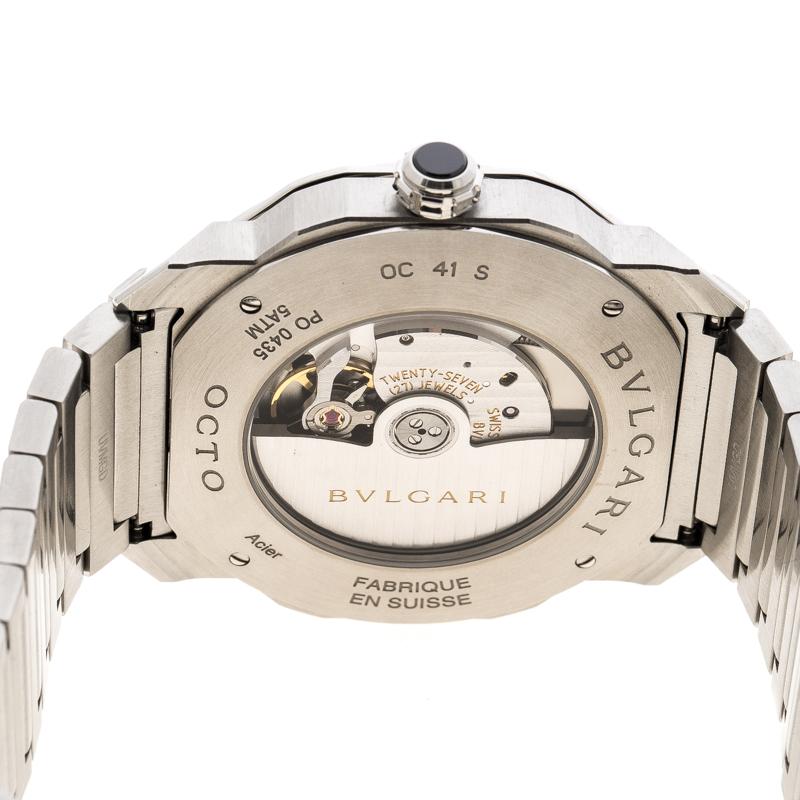 Bvlgari Black Stainless Steel Octo Roma OC41S Men's Wristwatch 41 mm In Good Condition In Dubai, Al Qouz 2