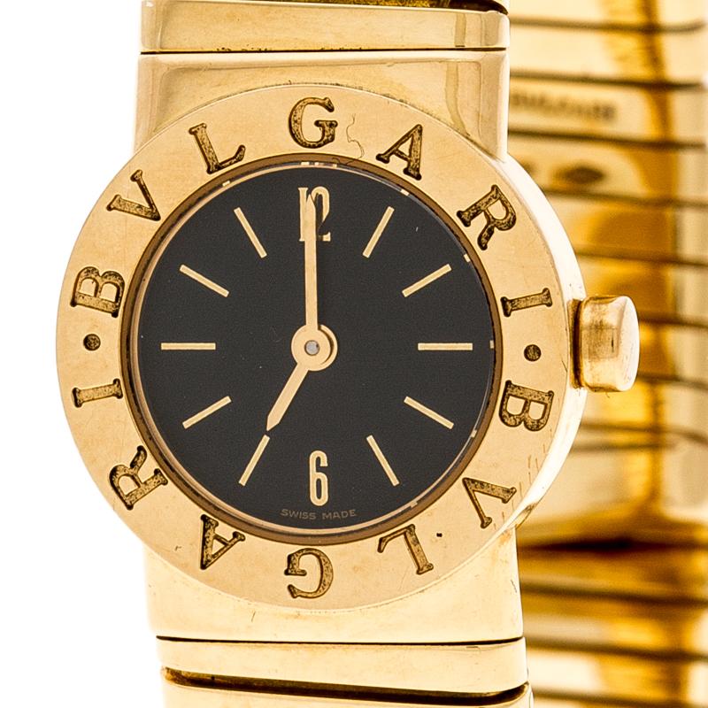 Contemporary Bvlgari Black Tubogas 18K Yellow Gold Women's Wristwatch 19MM
