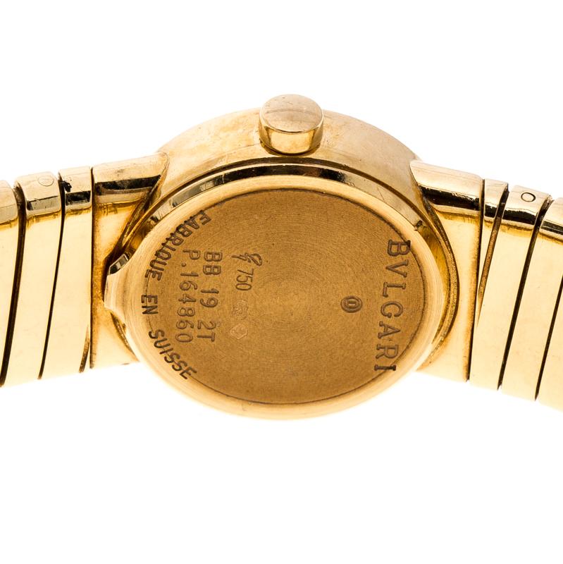 Bvlgari Black Tubogas 18K Yellow Gold Women's Wristwatch 19MM In Good Condition In Dubai, Al Qouz 2