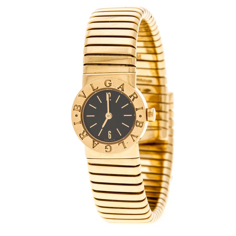 Bvlgari Black Tubogas 18K Yellow Gold Women's Wristwatch 19MM