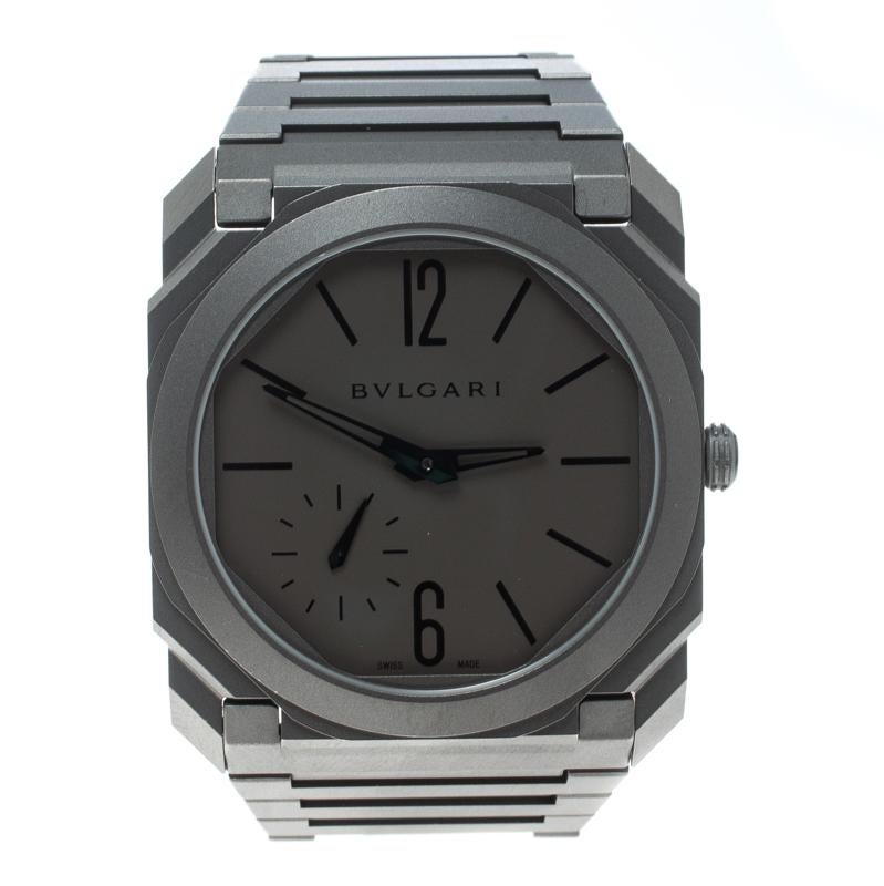 Bvlgari Grey Titanium Octo Finissimo BGO40TXT Men's Wristwatch 40 mm