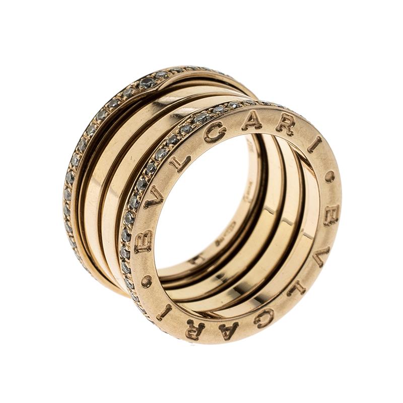Bvlgari B Zero1 Diamond 18k Rose Gold 4 Band Ring Size 51 In Good Condition In Dubai, Al Qouz 2