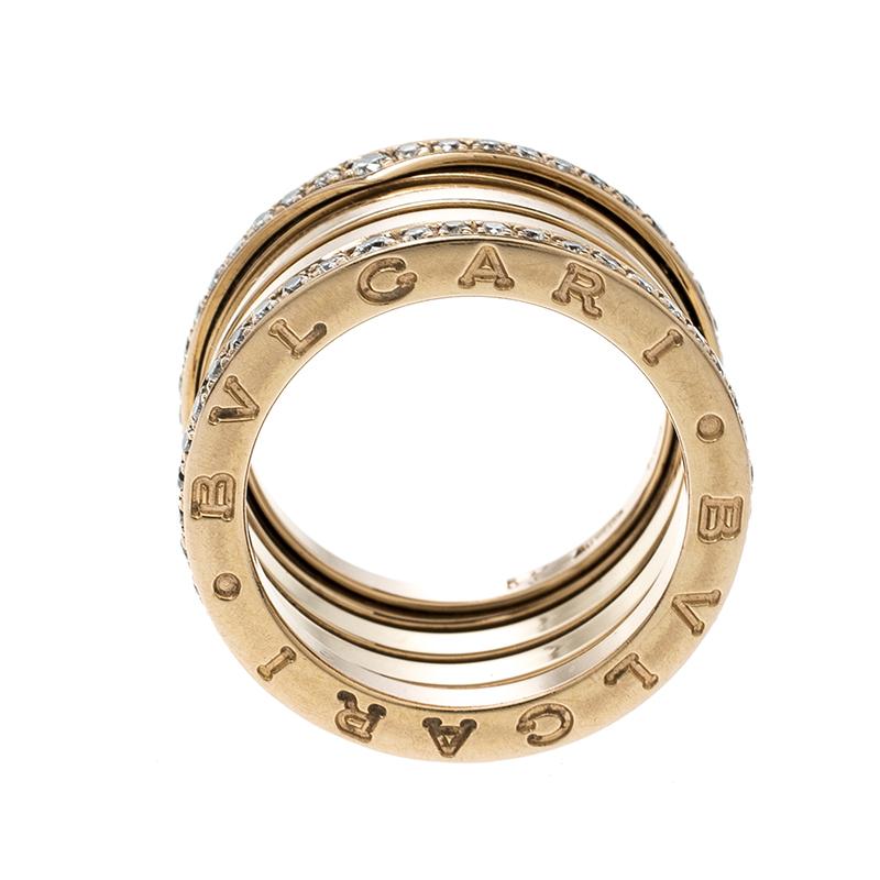 Bvlgari B Zero1 Diamond 18k Rose Gold 4 Band Ring Size 51 1