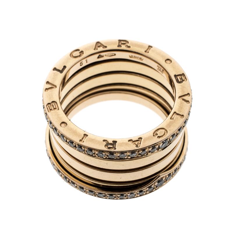 Bvlgari B Zero1 Diamond 18k Rose Gold 4 Band Ring Size 51