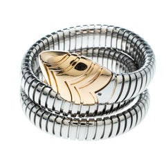 Bvlgari Serpenti Tubogas Stainless Steel 18k Rose Gold Double Spiral Bracelet SM