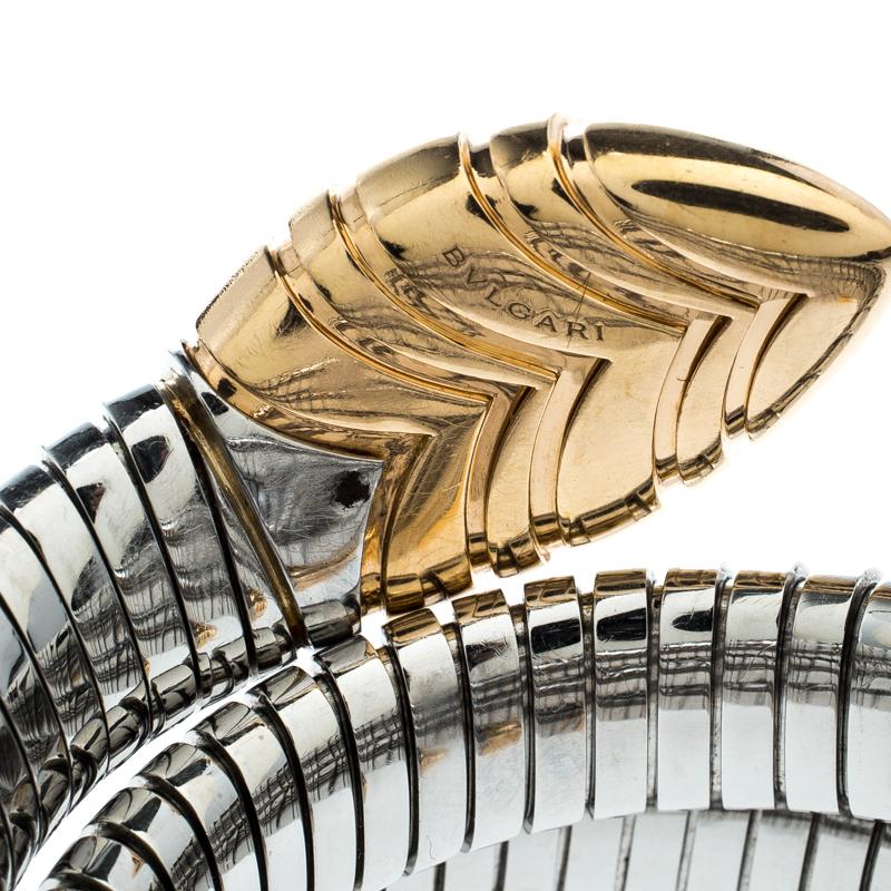 Women's Bvlgari Serpenti Tubogas Stainless Steel 18k Rose Gold Double Spiral Bracelet SM