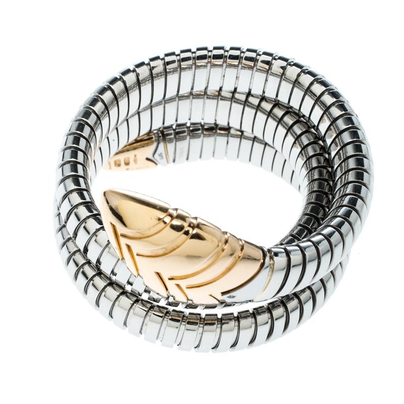 Bvlgari Serpenti Tubogas Stainless Steel 18k Rose Gold Double Spiral Bracelet SM 2