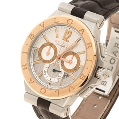 Bvlgari Silver White Dial Rose Gold and Stainless Steel Diagono Calibro 303 Mens