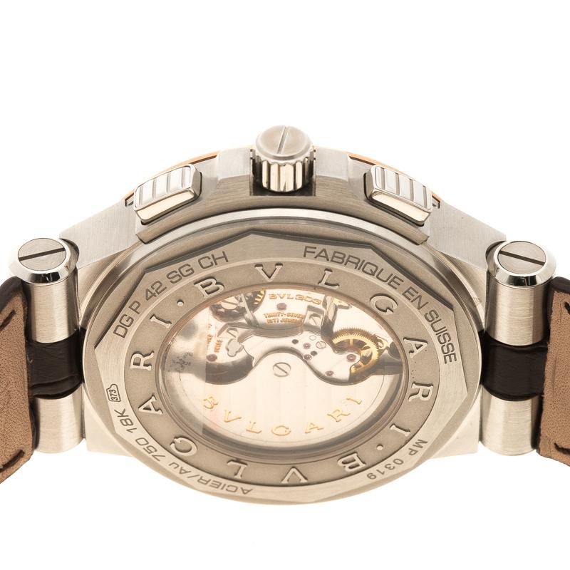 Bvlgari Silver White Dial Rose Gold and Stainless Steel Diagono Calibro 303 Mens In Good Condition In Dubai, Al Qouz 2