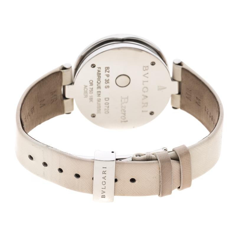 Bvlgari White Rose Gold-Plated Stainless Steel B.Zero1 Women's Wristwatch 35MM In Good Condition In Dubai, Al Qouz 2