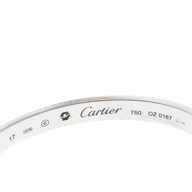 Contemporary Cartier Love 1 Diamond White Gold Open Cuff Bracelet 17cm